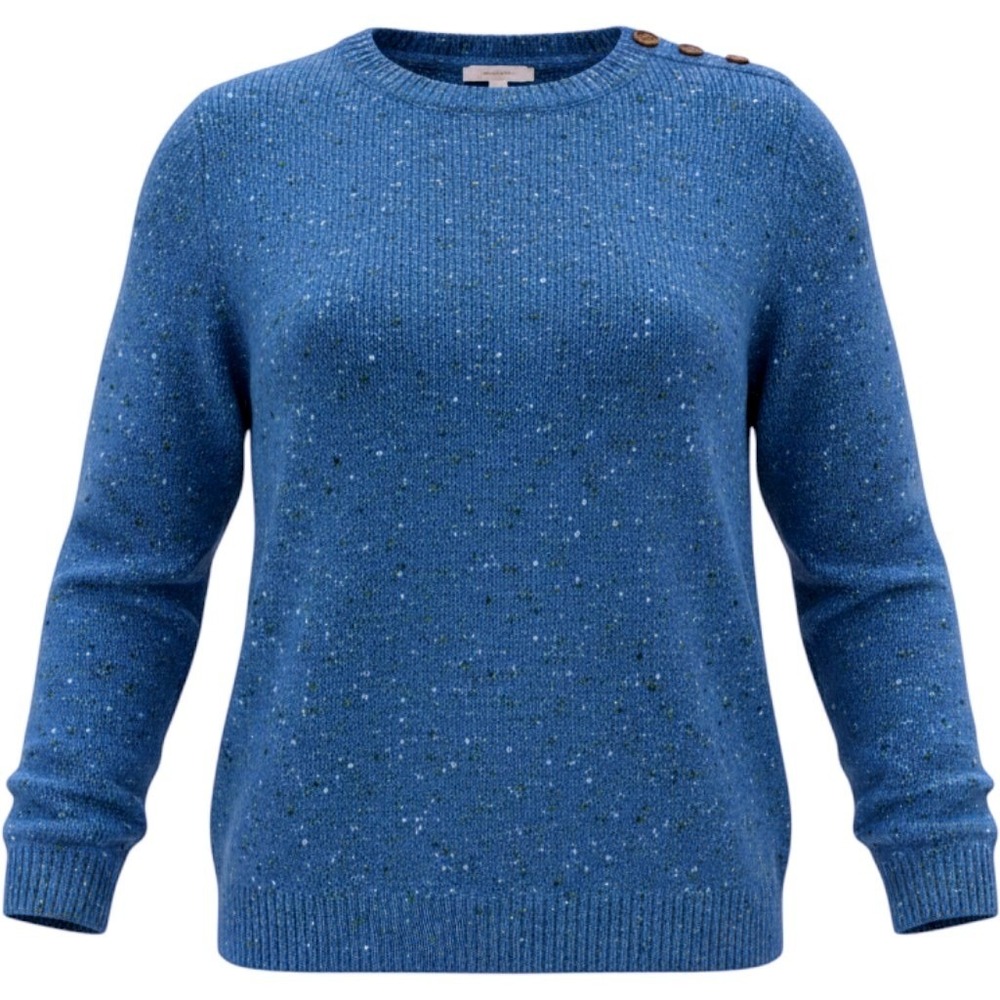 J. Jill Sweater Wms L Blue Marled Knit Button Shoulder Coastal Classic Lagenlook